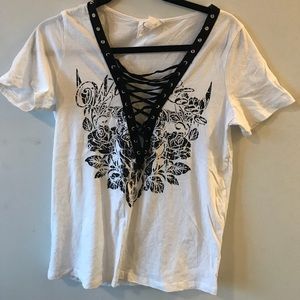 Black and white lace up T